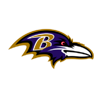 Baltimore Ravens logo featuring a stylized raven's head in purple and gold