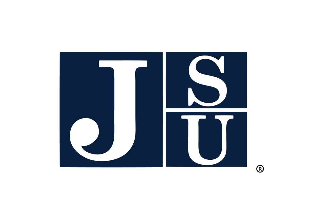 JSU logo featuring bold letters "J," "S," and "U" in blue and white