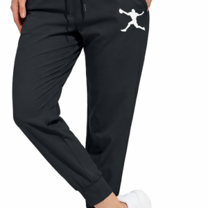 Black jogger pants with a white Jumpman logo